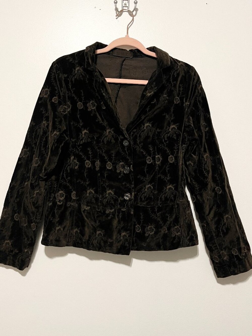 CP Shades Womens Embroidered Velvet Blazer S Brown Herbalist Goblincore Bohemian